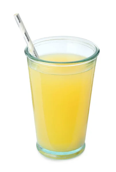 Läcker Färsk Ananasjuice Isolerad Vitt — Stockfoto