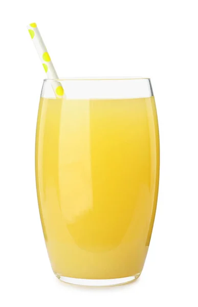 Délicieux Jus Ananas Frais Isolé Sur Blanc — Photo