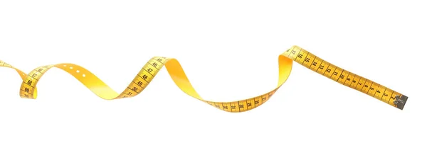 New Yellow Measuring Tape Isolated White Top View — Stock Photo, Image