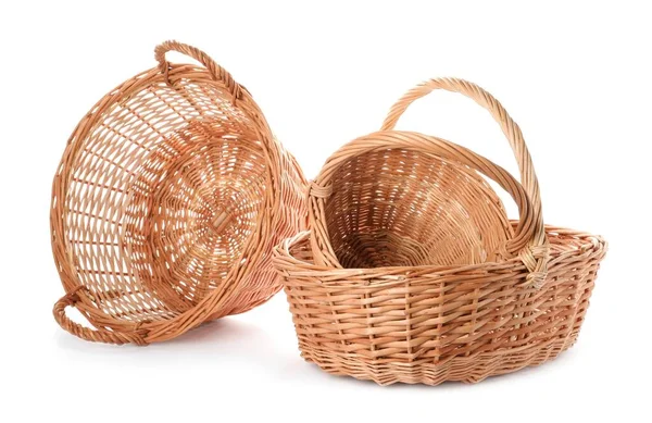 Three Decorative Wicker Baskets White Background — Stock Photo, Image