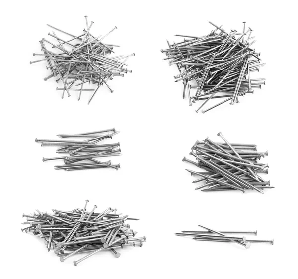 Set Sharp Metal Nails White Background — Stock Photo, Image