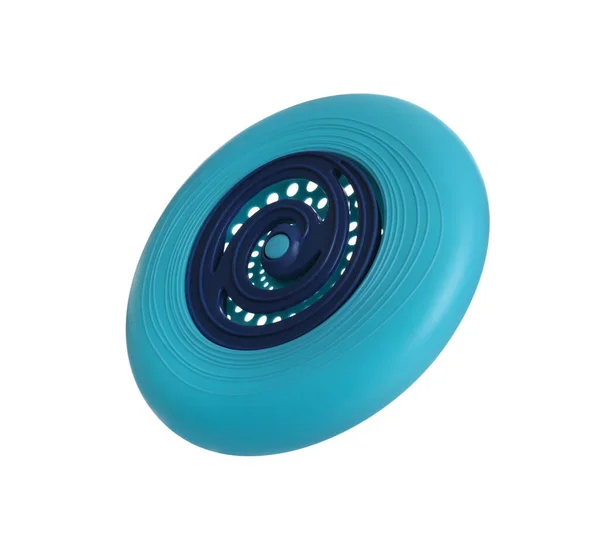 Disco Frisbee Plastica Azzurro Isolato Bianco — Foto Stock