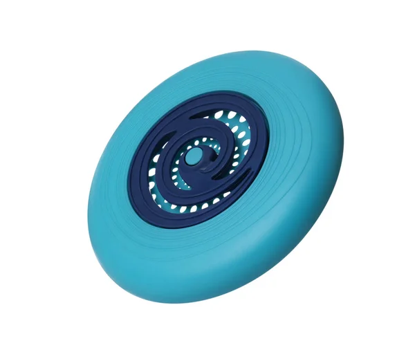 Disco Frisbee Plástico Azul Claro Aislado Blanco — Foto de Stock