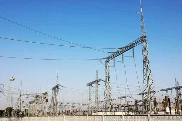 Modern Electrical Substation Outdoors Sunny Day — Stock Photo, Image