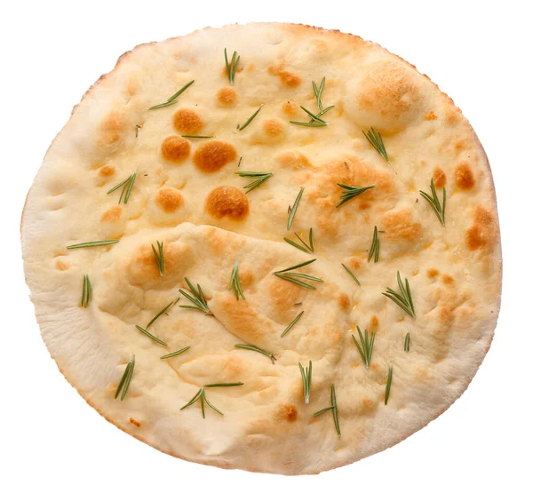 Pain Traditionnel Italien Focaccia Romarin Isolé Sur Blanc Vue Dessus — Photo