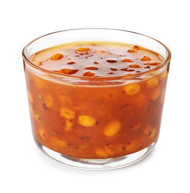 Lezzetli deniz dikenli reçeli beyaz kasede izole edilmiş.