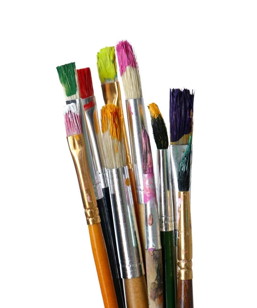 Different Brushes Paints White Background — Stock Photo, Image