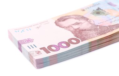 Beyaz arka planda 1000 Ukrayna Hryvnia banknotu