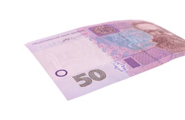 Beyaz arka planda 50 Ukrayna Hryvnia banknotu