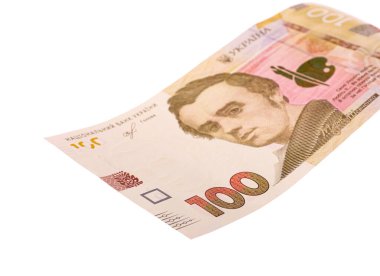 Beyaz arka planda 100 Ukrayna Hryvnia banknotu