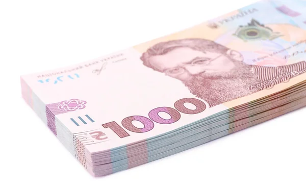 1000 Українських Банкнот Білому Тлі — стокове фото