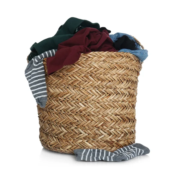 Wicker Laundry Basket Clothes Isolated White — Stock Photo, Image