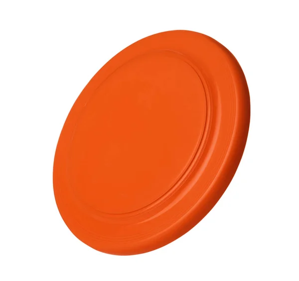 白色に隔離されたオレンジプラスチックフリスビーディスク — ストック写真