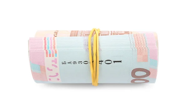 Rolo Dinheiro Ucraniano Fundo Branco — Fotografia de Stock