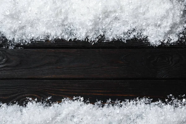 Rahmen Aus Schnee Auf Holzgrund Draufsicht Mit Platz Für Text — Stockfoto