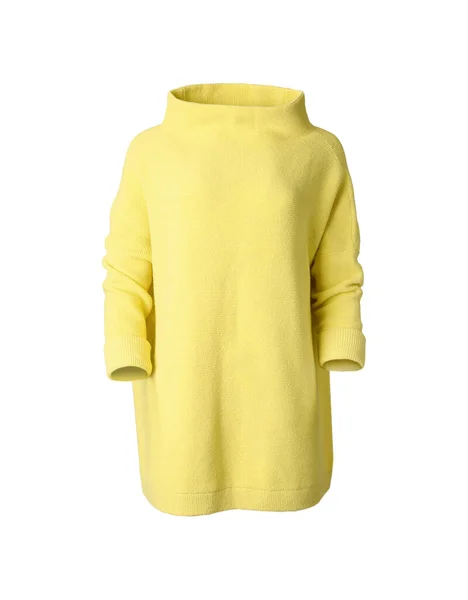 Camisola Amarela Malha Elegante Isolada Branco — Fotografia de Stock