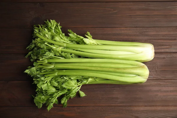 Fresh Ripe Green Celery Wooden Table Flat Lay — Stock Photo, Image