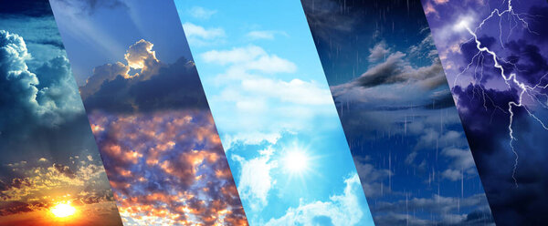 Фотографии неба в разную погоду, коллаж. Баннерный дизайн