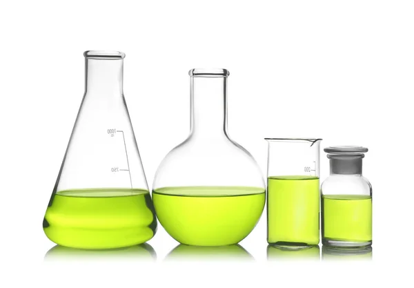 Laboratory Glassware Color Liquid White Background — Stock Photo, Image