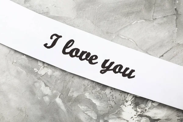 Card Text Love You Light Grey Stone Background Top View — Stock Photo, Image