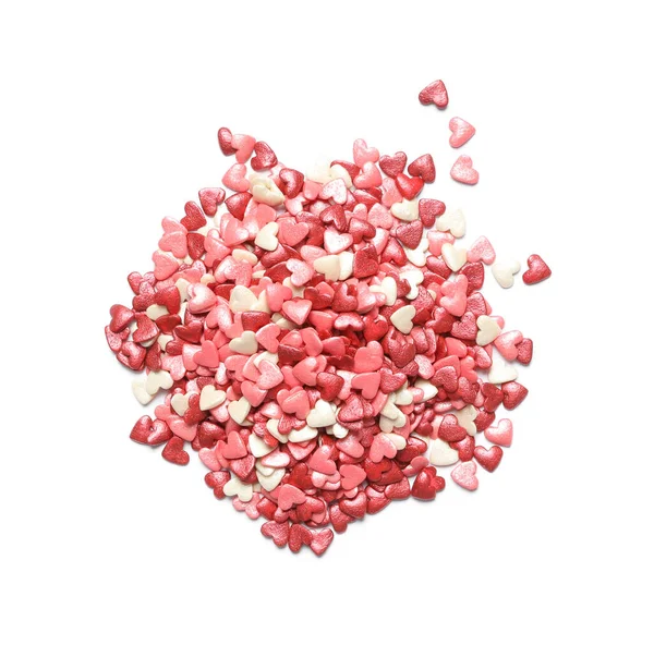 Pile Sweet Candy Hearts White Background Top View — Stock Photo, Image