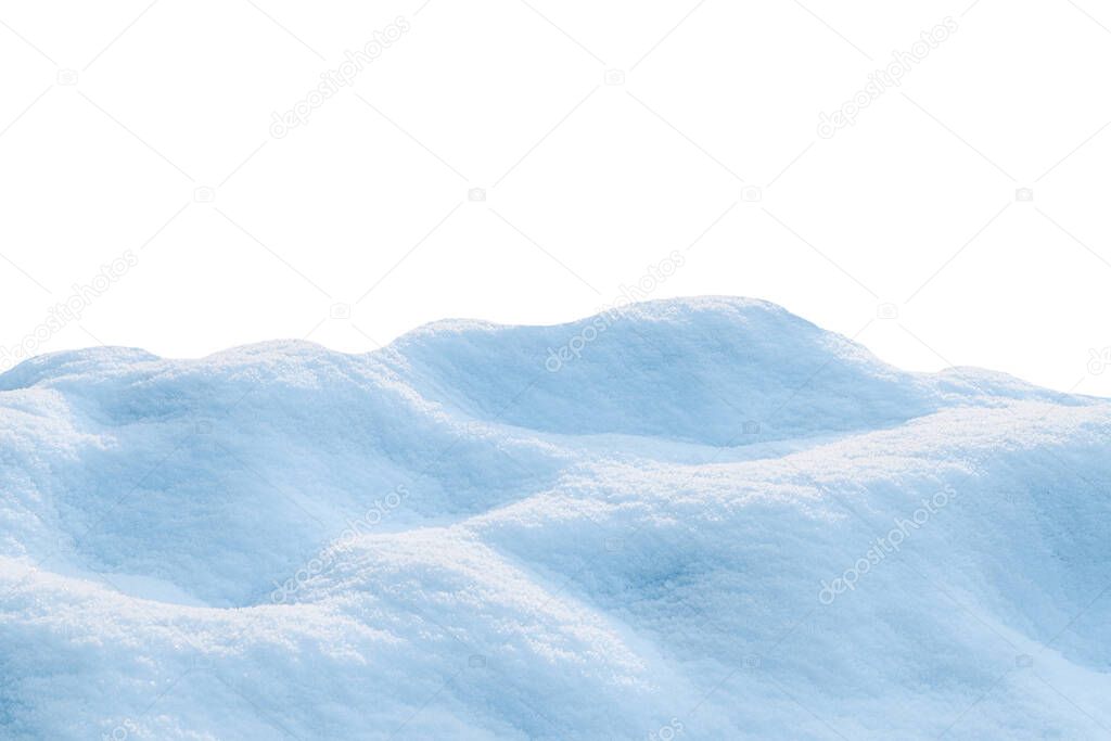 Heap of fluffy snow isolated on white
