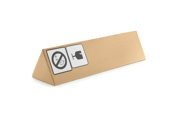Boîte Carton Avec Étiquette Expédition Isolée Sur Blanc — Photo