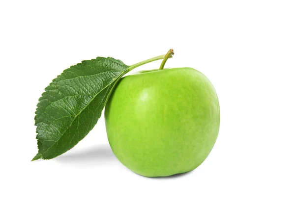 Свіже Зелене Яблуко Листям Ізольоване Білому — стокове фото