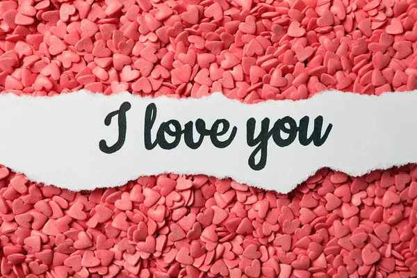 Message Manuscrit Love You Pink Heart Shaped Sprinkles Vue Dessus — Photo