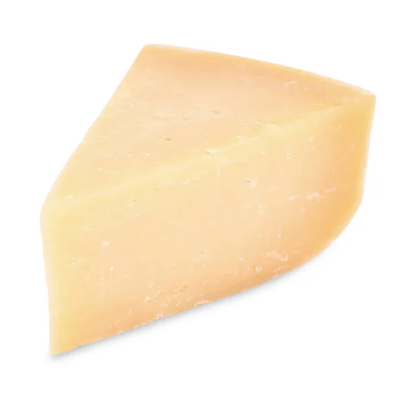 Pezzo Delizioso Formaggio Parmigiano Isolato Bianco — Foto Stock