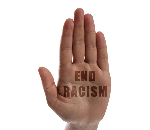 End Racism Man Showing Hand White Background Closeup — Stock Photo, Image