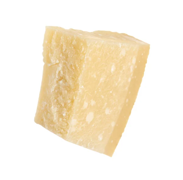 Pezzo Delizioso Formaggio Parmigiano Isolato Bianco — Foto Stock