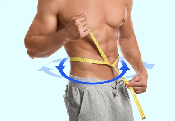 Conceito Metabolismo Homem Com Corpo Perfeito Fundo Claro Close — Fotografia de Stock