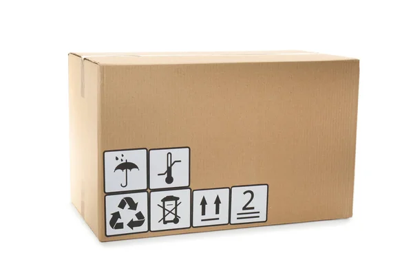 Karton Kutu Kargo Etiketi Beyaza Izole Edilmiş — Stok fotoğraf