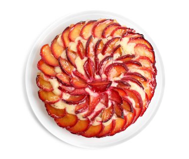 Beyaz erikli lezzetli pasta, üst manzara.