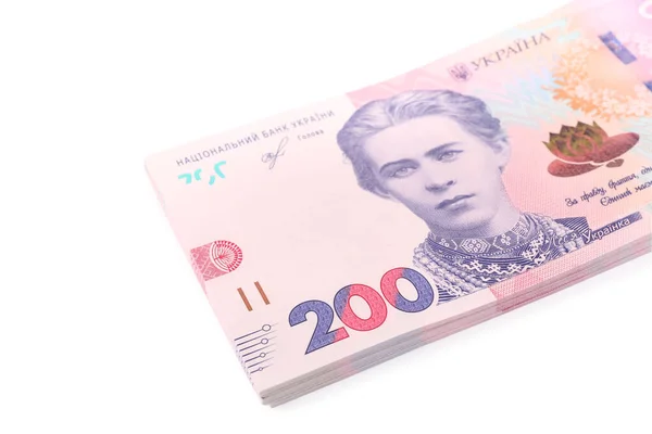 200 Billetes Ucranianos Hryvnia Sobre Fondo Blanco —  Fotos de Stock