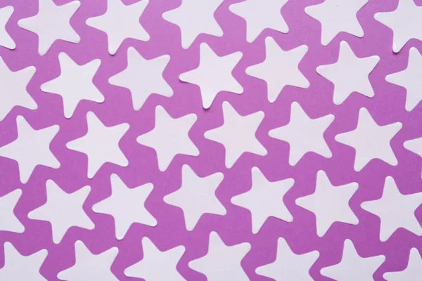 White Star Shaped Confetti Violet Background Flat Lay — Stock Photo, Image