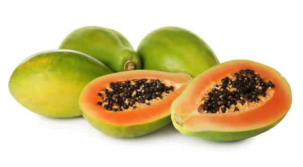 Färska Mogna Papaya Frukter Vit Bakgrund — Stockfoto