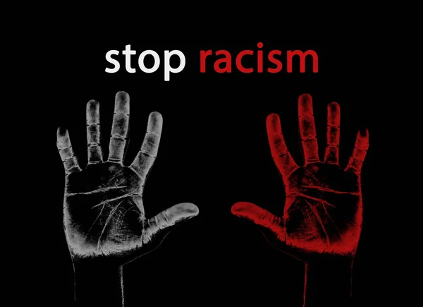 Stop Racisme Hand Afdrukken Donkere Achtergrond — Stockfoto