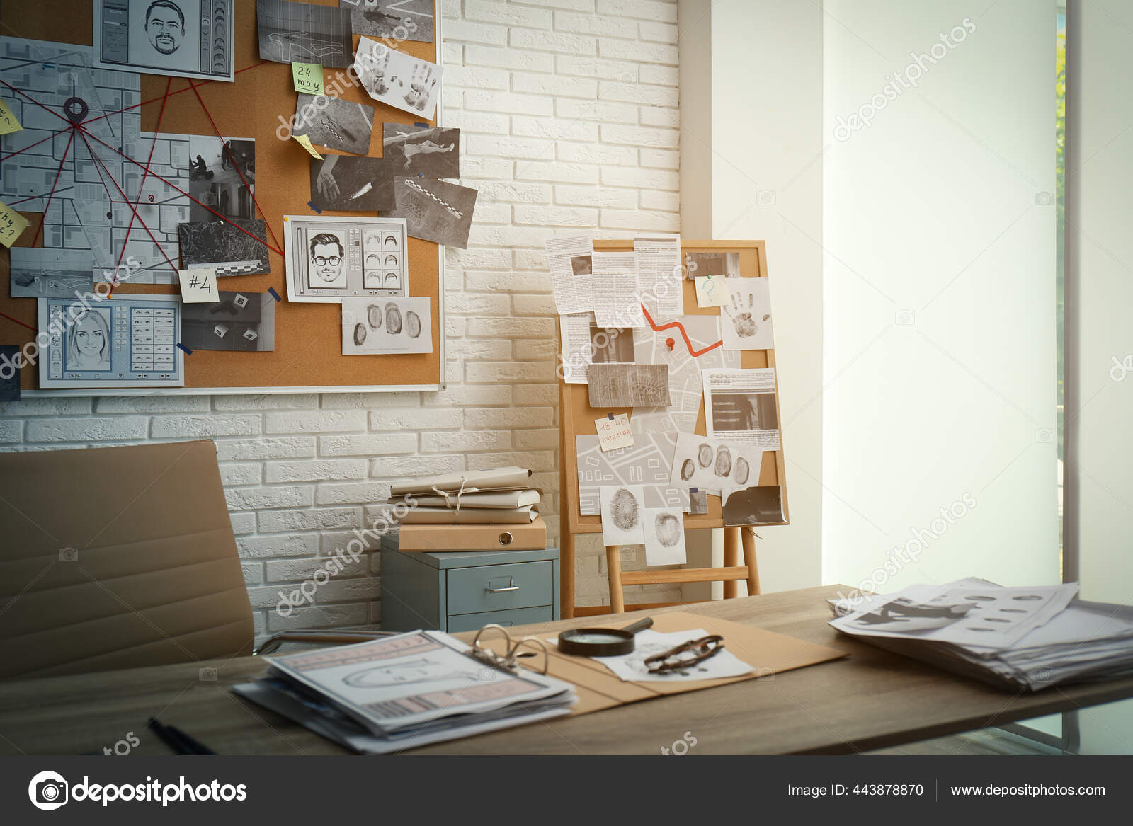 Moderna Oficina Detectives Con Lugar Trabajo Junta — Foto de stock  #443878870 © NewAfrica, image size:1600x1167