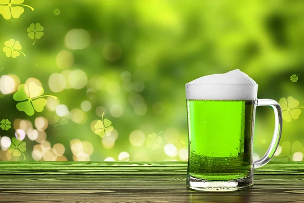Sabrosa Cerveza Verde Sobre Mesa Madera Espacio Para Texto Celebración — Foto de Stock