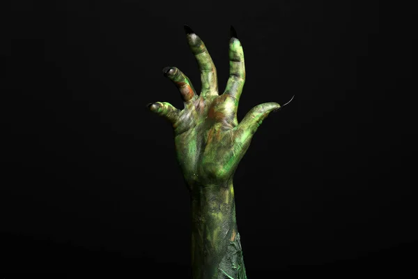 Monstro Assustador Fundo Preto Perto Mão Personagem Halloween — Fotografia de Stock