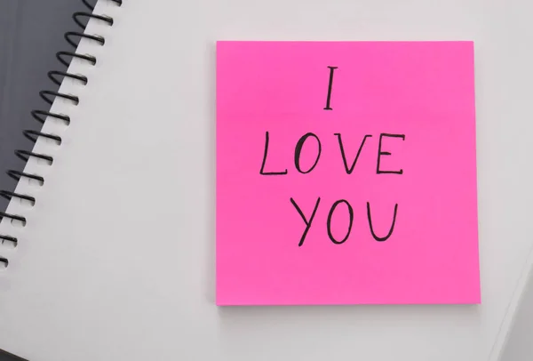 Memory Sticker Phrase Love You Notebook Top View Valentine Day — Stock Photo, Image