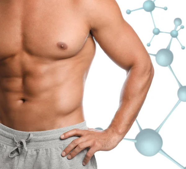 Metabolism Koncept Man Med Smal Kropp Vit Bakgrund Närbild — Stockfoto