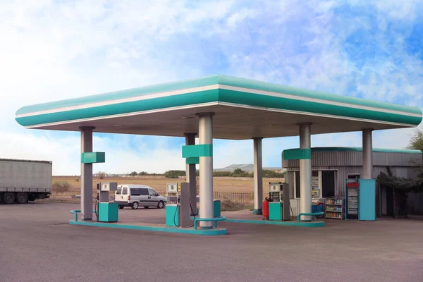 Moderne Tankstelle Sonnigen Tagen Freien — Stockfoto