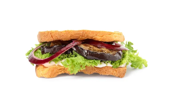 Läckra Färska Aubergine Smörgås Isolerad Vit — Stockfoto