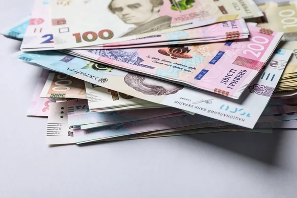 Ukrainisches Geld Auf Hellgrauem Hintergrund Nahaufnahme Landeswährung — Stockfoto