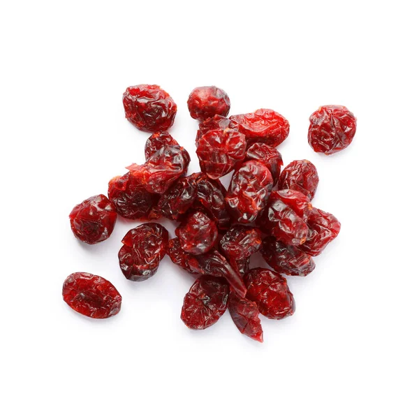 Pilha Cranberries Secas Saborosas Isoladas Branco Vista Superior — Fotografia de Stock