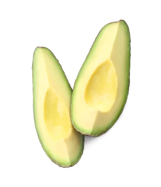 Snijwonden Van Rijpe Avocado Witte Achtergrond Bovenaanzicht — Stockfoto