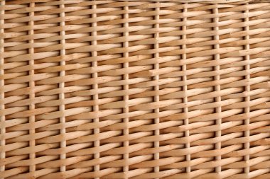 Arka plan olarak doğal malzemeden yapılmış el yapımı hasır sepet, yakın görünüm